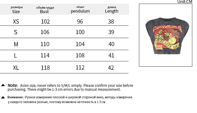 X12615C Grunge Y2K Fashion Printed Loose Tanks Casual Streetwear Crop Tops Women 90s Basic Shirts Sleeveless Tees Rave Outfits