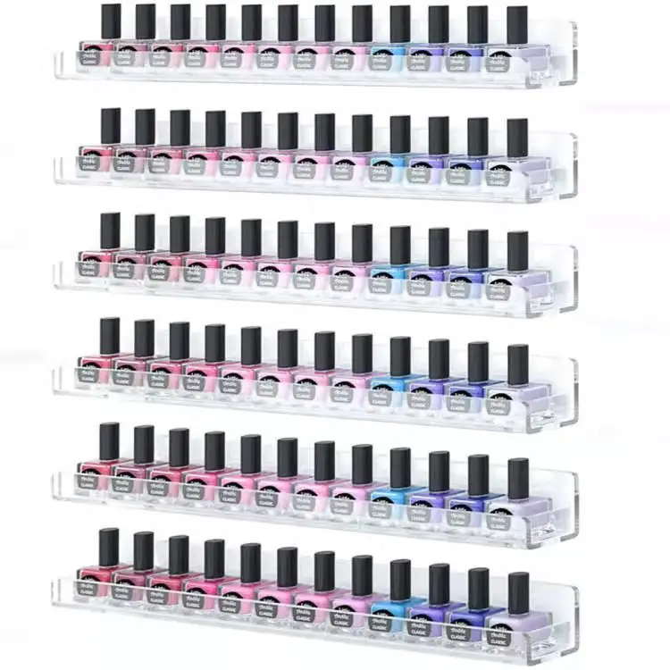 Hot Sale 6 piece floating wall shelf clean acrylic nail polish storage box display shelves for essential oil seasoning jar book