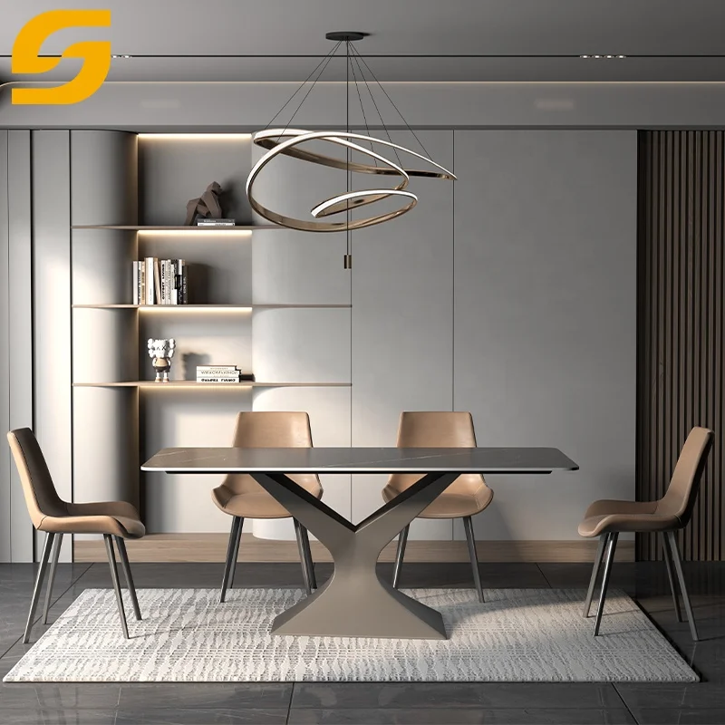 Restaurant Morden Luxury Design Marble Top Dining Table Set Sintered Stone 6 Chairs Set Dining Room Furniture Chairs And Table