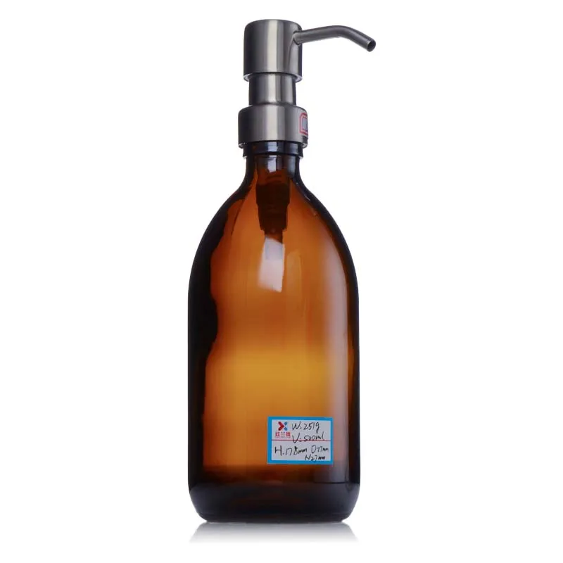 8oz 16oz 500ml Lotion Round Matte Black  Shampoo Glass Bottle with Liquid Soap Dispenser Stainless Steel Pump