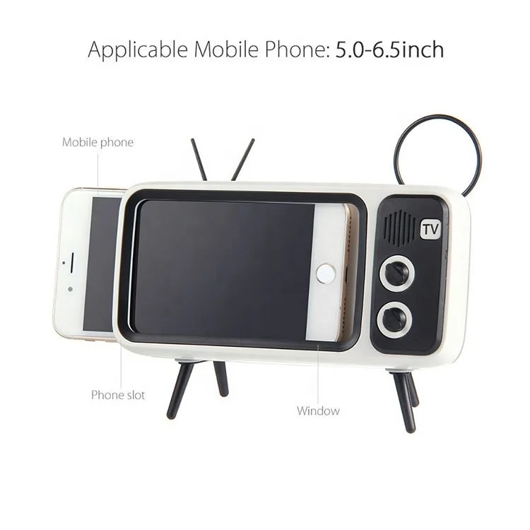 Vancel Handsfree Blueteeth Wireless Retro Tv Shape Speaker Play Mobile Phone Holder Vintage Powerbank 1500Mah