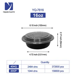 Disposable food container box restaurant round plastic food storage container