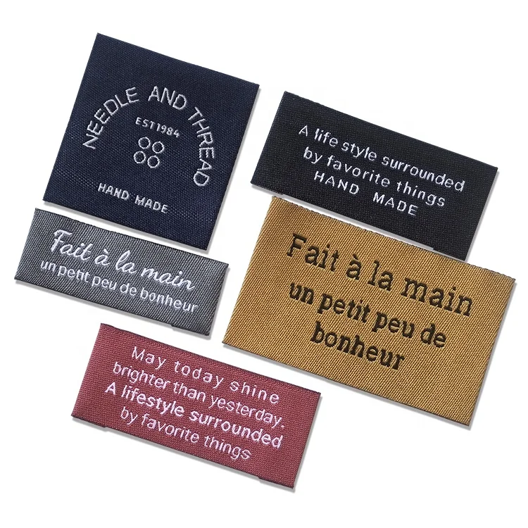 Custom Name Logo High Density Damask Main Clear Letter Woven Clothing Hem Care Instruction Tags Fold Labels for Clothes