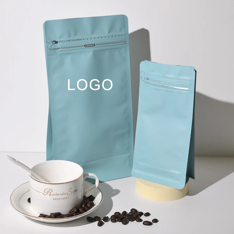 Biodegradable Coffee Bags With Valve And Zipper Custom Paper Coffee Packaging Bags Flat Bottom Coffee Bean Bag 150g 250g