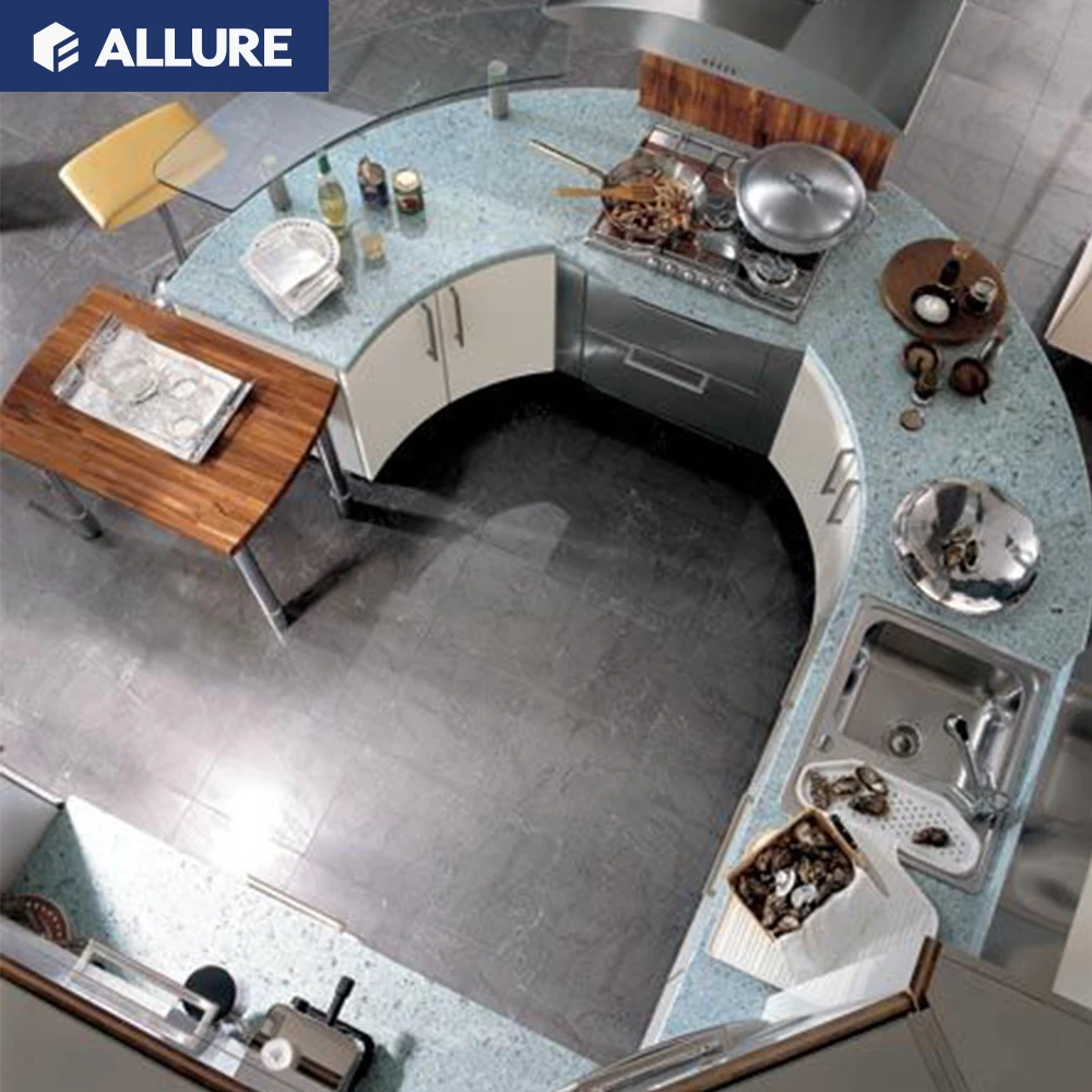 Contemporary Curved Shaped Kichen cabinet Ready to Assemble lacquer or finish modern designs Kitchen Cabinets with Island