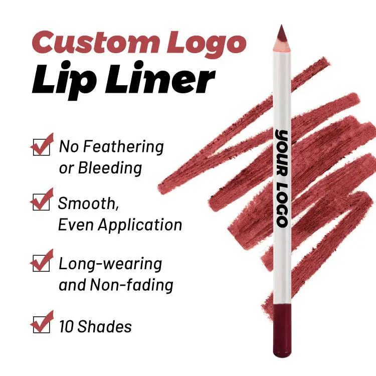 High Pigment 10 Colors Lip Makeup White Lipliner Long Lasting Waterproof Creamy Lip Liner Pencil Custom Logo