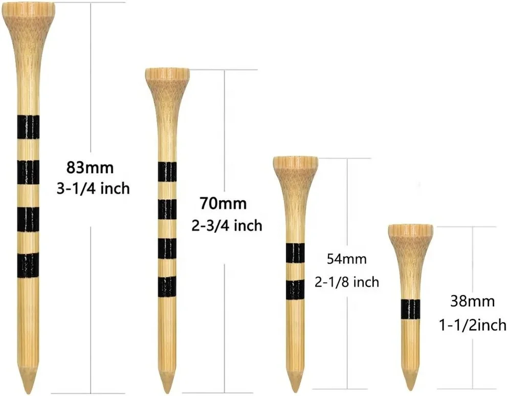 Branded Custom Premium Natural Durable Recycled Bamboo Wooden Driver 70MM/ 2 3/4 Packaged Golf Tees