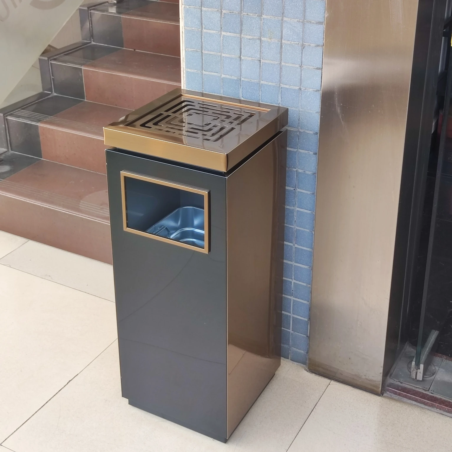 luxury commercial trash cans metal dustbin stainless steel ashtray waste bin for office building hotel entrance mall public area