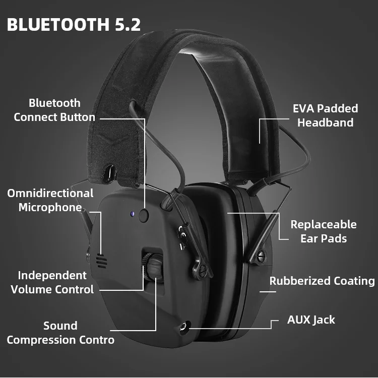 EM030 OEM Electric Ear muffs Bluetooth Electronic Hearing Protector Shooting Bluetooth hunting Sound-proof Headset earmuff