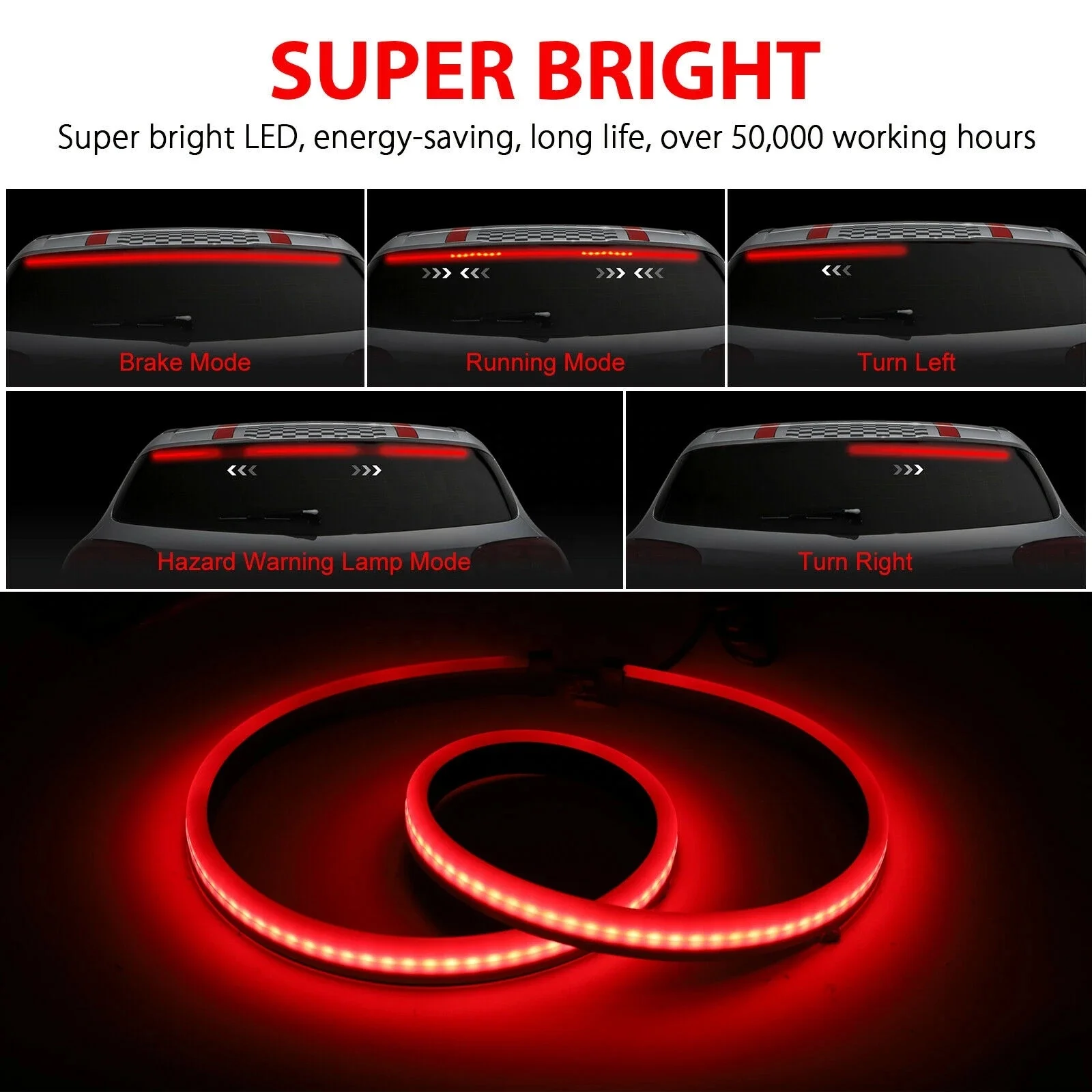 Car Styling Trunk Tail Brake Light High Additional Stop Rear Tail LED Strip Turn Signal Running Light Auto Warning Lamps