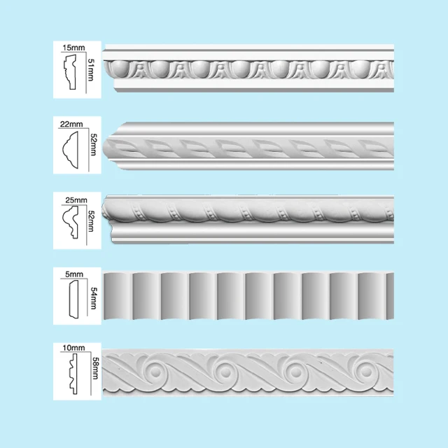 Polyurethane Decor Panel Moulding Carving PU Foamed Trim Chair Rail Molding