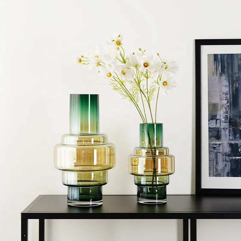 
Simple Hydroponic Home Colorful Clear Yellow Green Flower Glass Vase Craft 