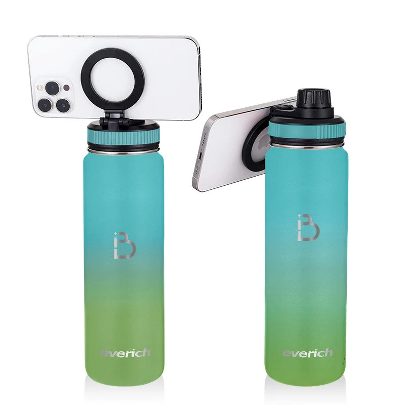 stainless steel water bottle magnet top magnetic tripod water bottle phone stand adjustable magnet top magnetic lid water bottle