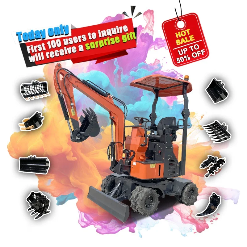 Free shipping hot sale 1200kg mini hydraulic excavator farm mini digger mini pilot small wheel excavator 1.2 ton