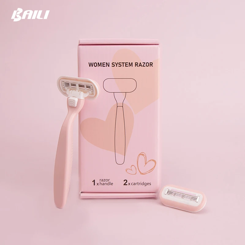 Pink Hair Removal Razor Shower Ladies Razor Replaceable Refills 3 Blades Shaving Razor