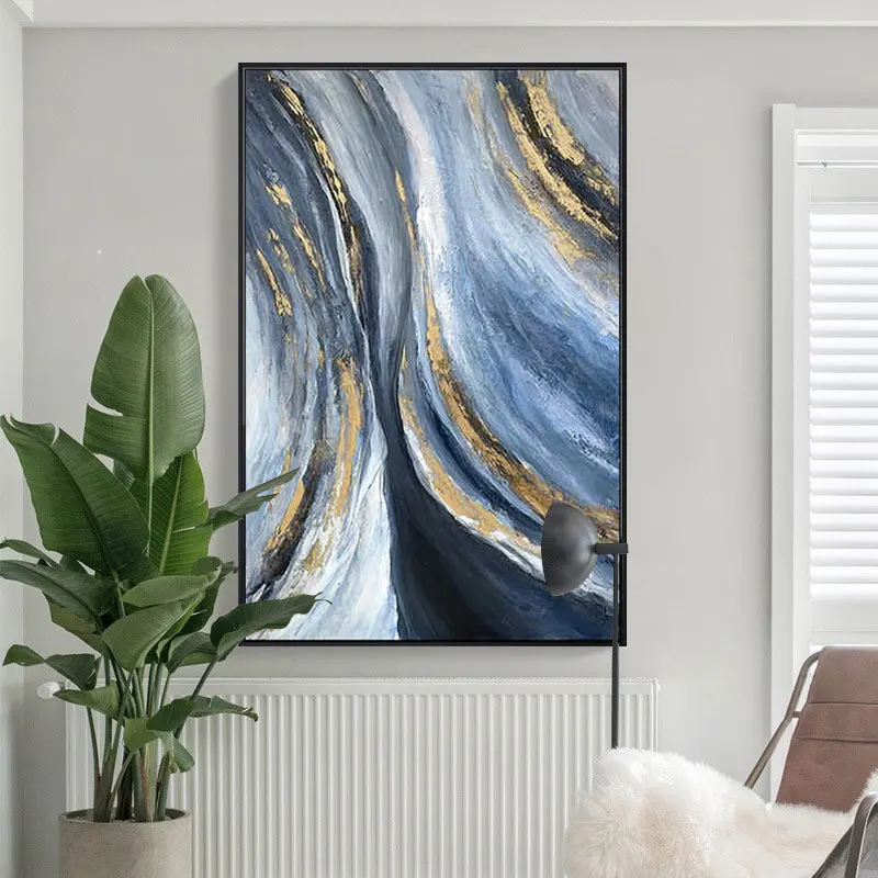 Modern Abstract Gold Foil Lines Canvas Poster Colorful Wall Art Paintings Print Wall Pictures for Living Room Bedroom