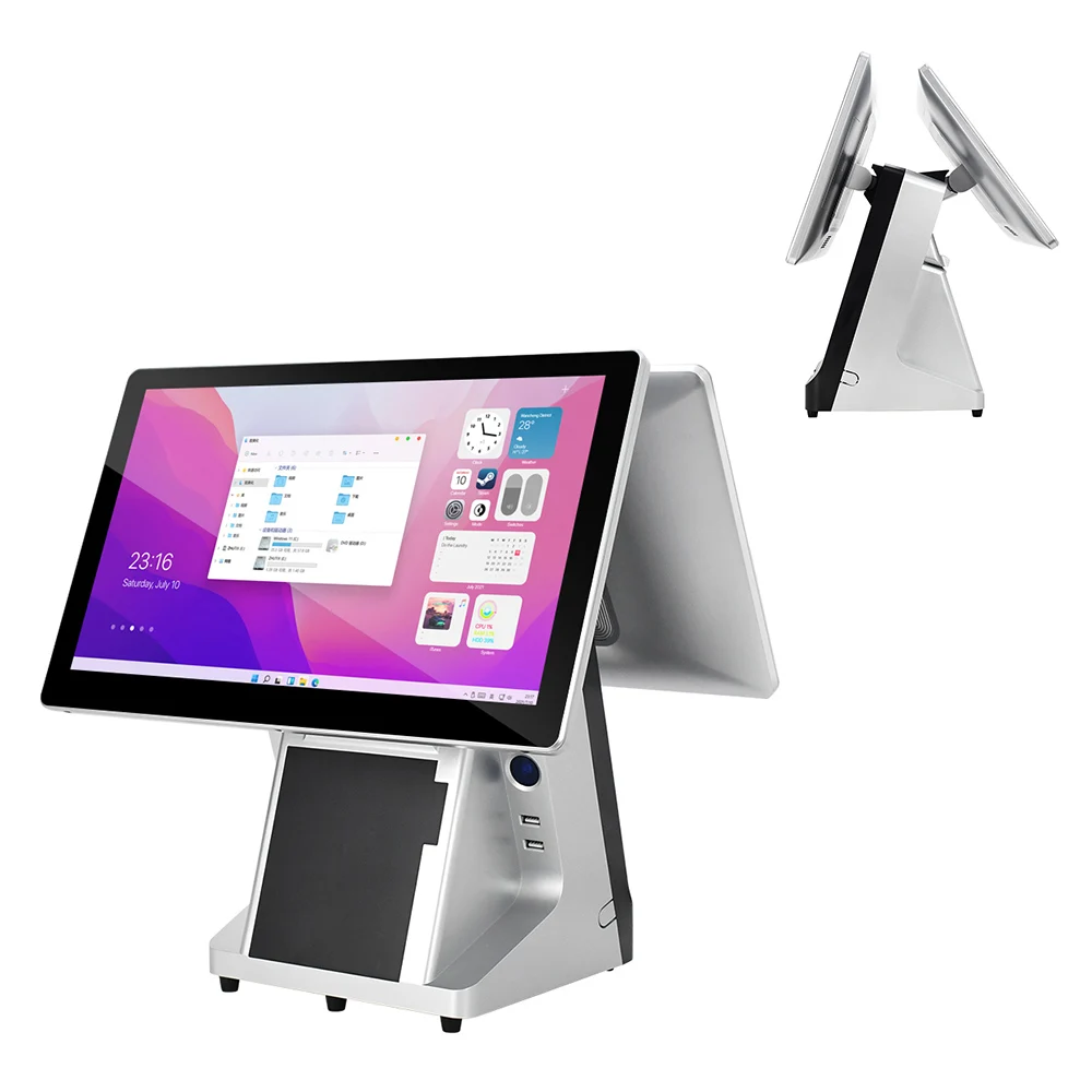 all in one 15.6 inch Pos Android windows 11 Windows capacitive Touch Dual Screen Billing Machine POS with customer display