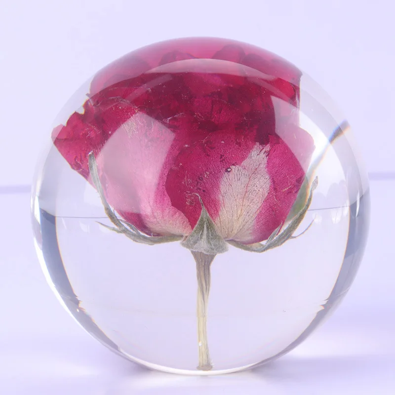 Business gift flower resin ball real rose ball acrylic paper weight