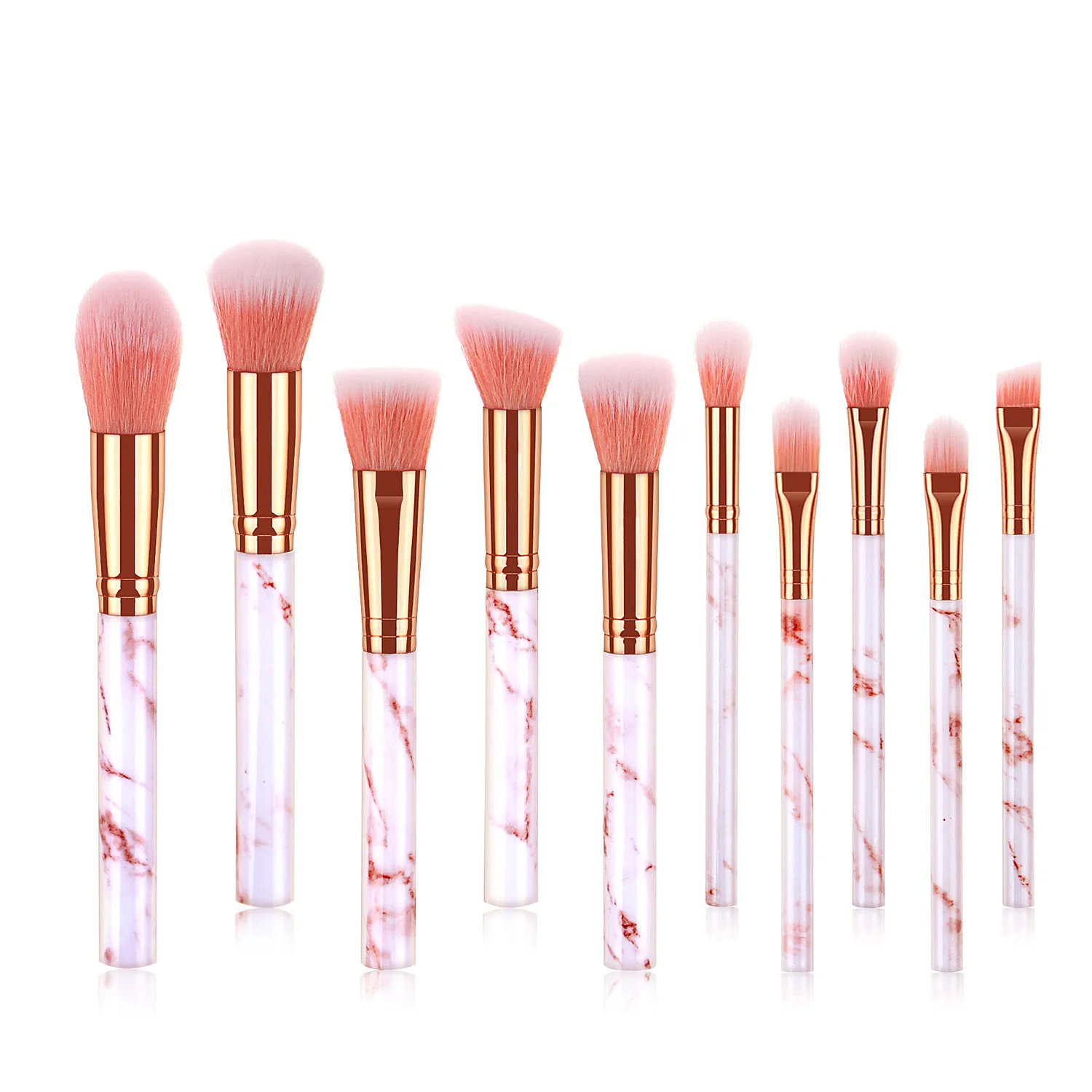 10PCS professional loose powder cheap price free shipping wholesale pink white custom marble makeup brushes set with case holder