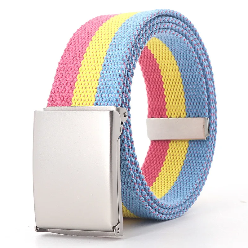 Custom Male Women Colorful Iron Metal Buckle Canvas Fabric Belts