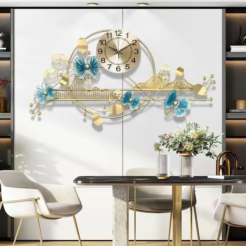 101*51cm Living Room Creative Metal Wall Art Decoration Light Luxury Butterfly Shape Wall Clock Handicrafts For Home Decor