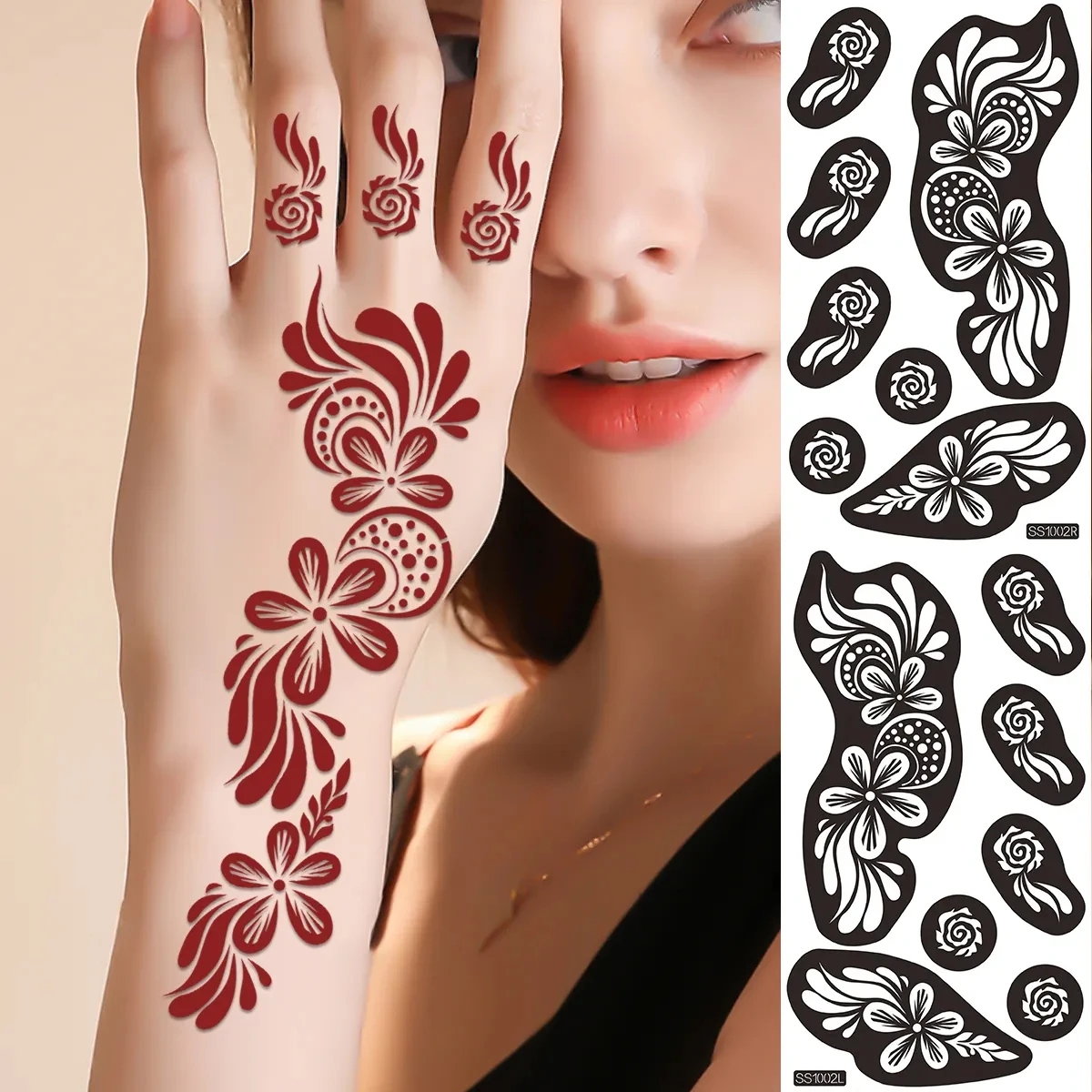 New Henna Hollow Stencils Hand-painted Painted Henna Tattoo Stencil Body Art Brown Hollow henna stencils Tattoo Stickers