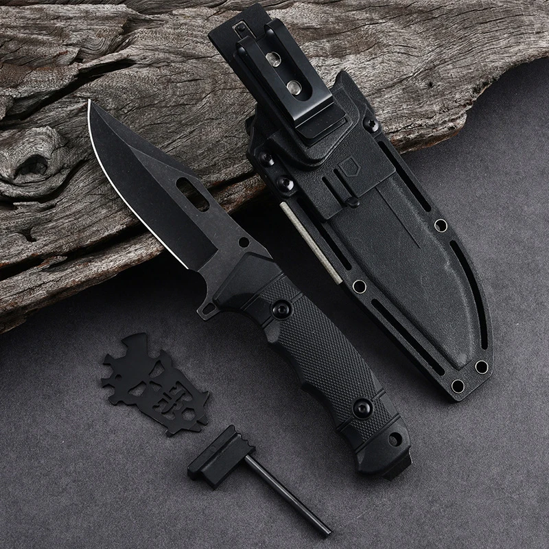 Custom Factory Multifunctional Nylon Fiberglass Grip Fixed Blade Hunting Survival Knife With Flint And Tactical Use