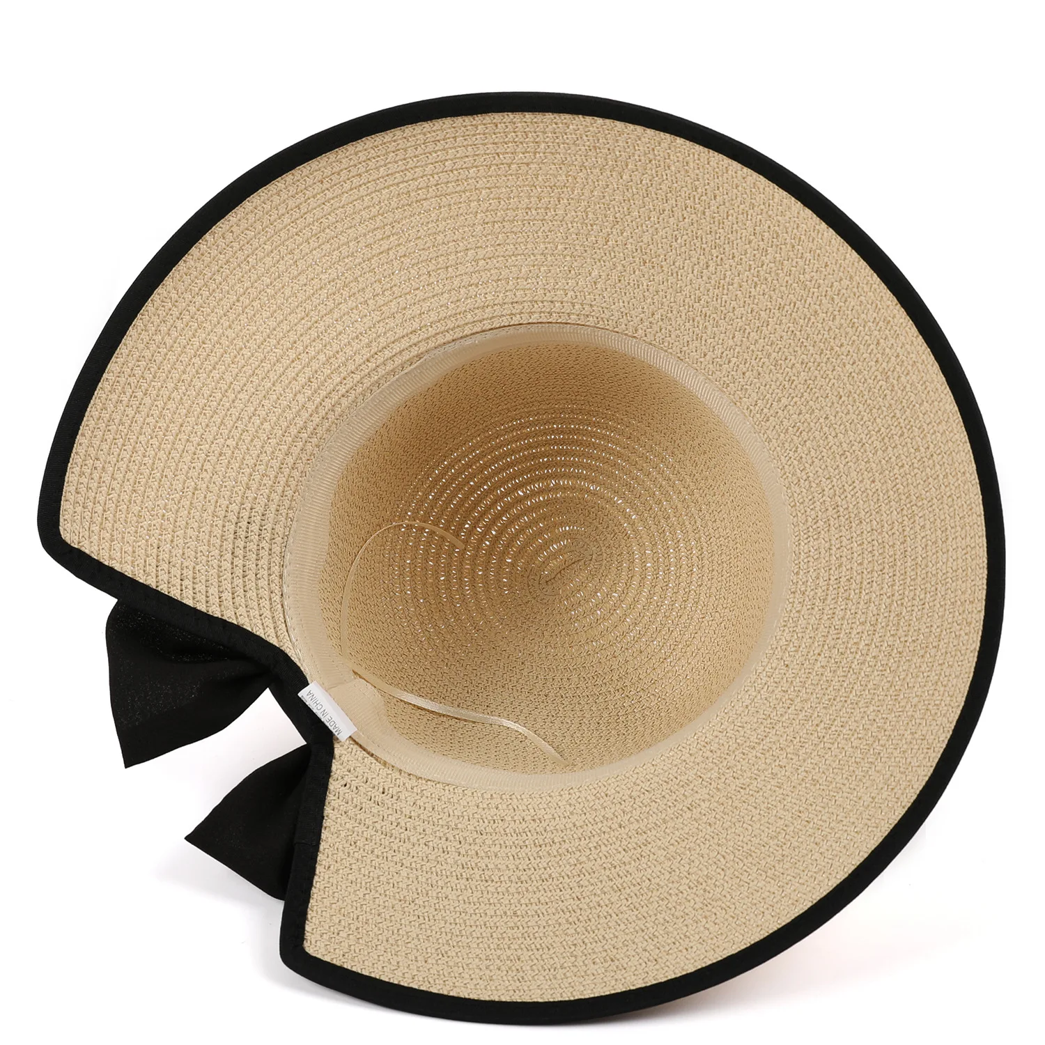 Holiday Gift Wide Brim Ladies Straw Hats, Vacation Summer Beach Women Colorful Floppy Foldable Straw Hats With Bowknot Ribbon