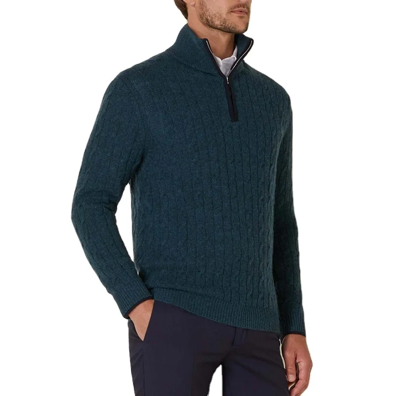 
Cable 100% Pure Cashmere Half Zip Sweater for Men 