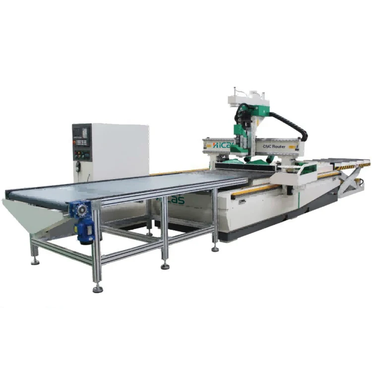 4 Axis Auto Nesting Cnc Router Machine HICAS Loading Unloading Atc Wood CNC Equipment Series for Panel Furniture 1220*2440mm 9kw