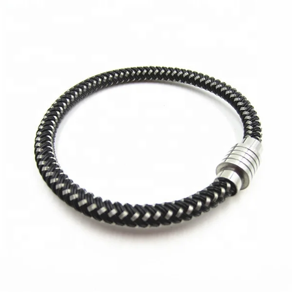 Sini Jewelry High Quality Leather and Stainless Steel Wire Braided wrap bangle Bracelet with magnetic clasp