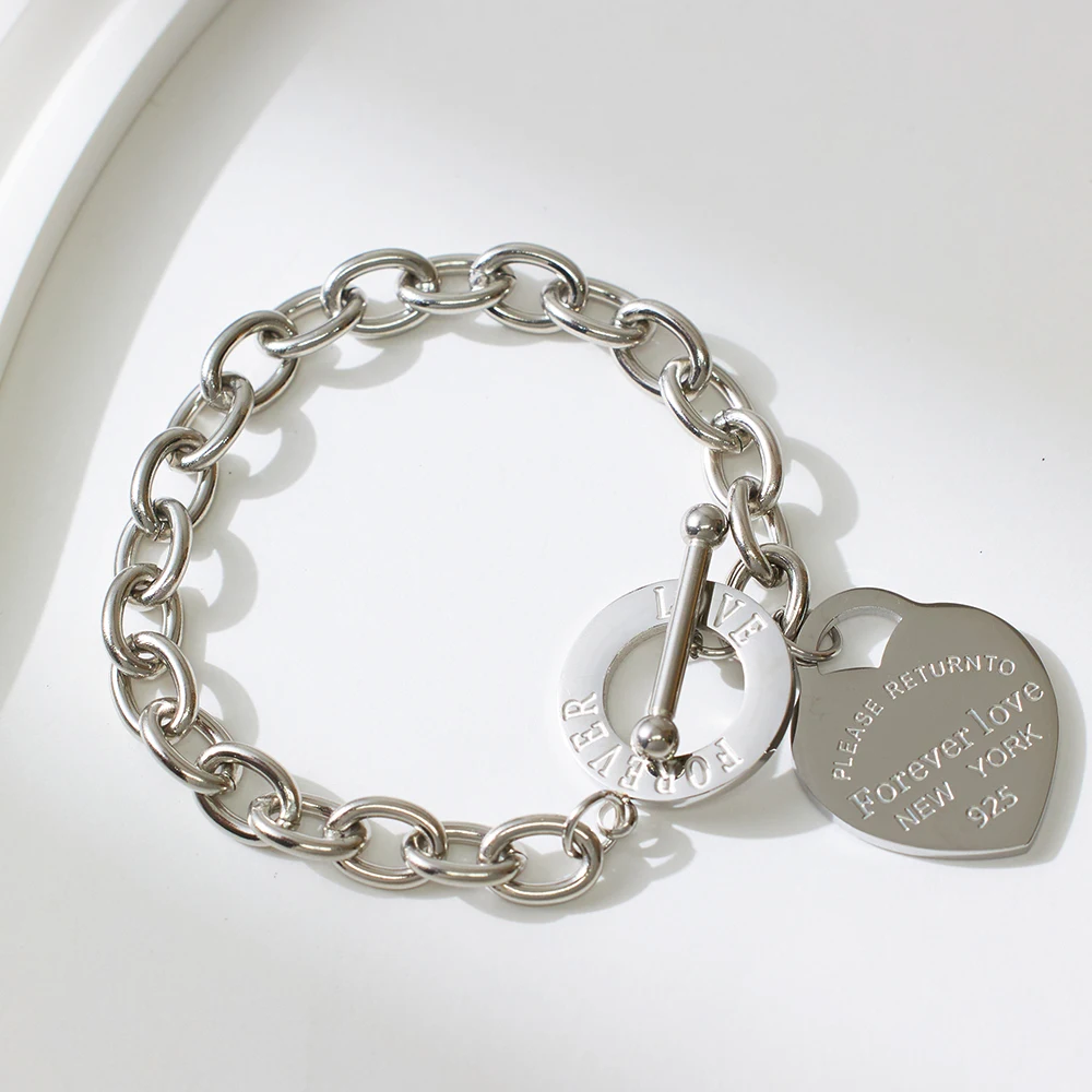 XIXI Love Heart Pendant 925 Silver 18K Link Charm Custom Waterproof Titanium Stainless Steel Fashion Jewelry Chain Bracelets