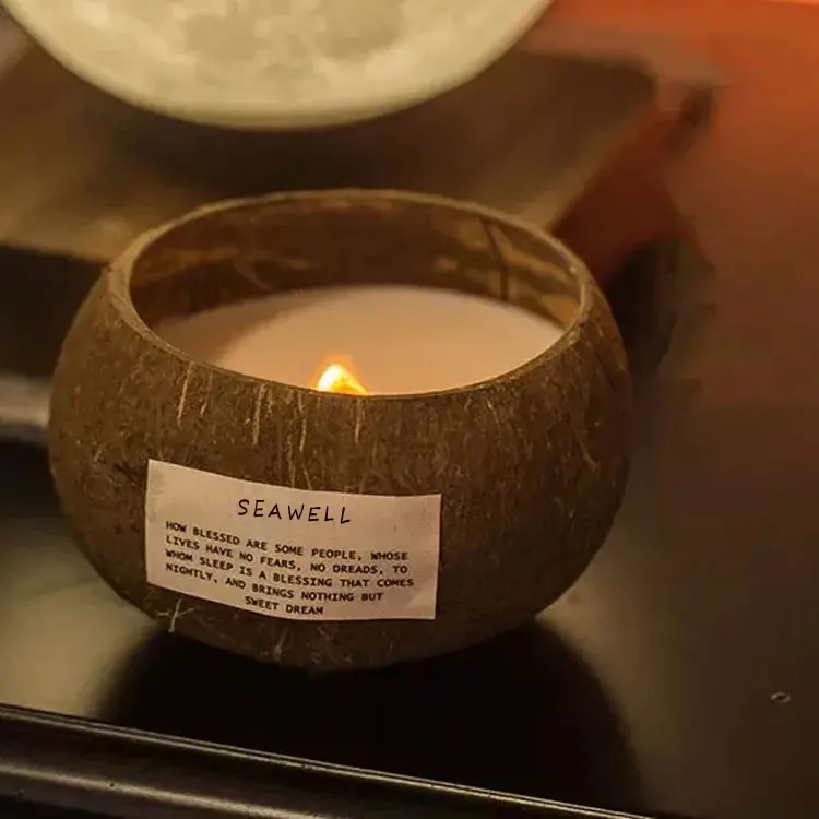 Luxury Coconut Shell Bowls Candle Wood Wick scented Candle, valentine Coconut Gift Box