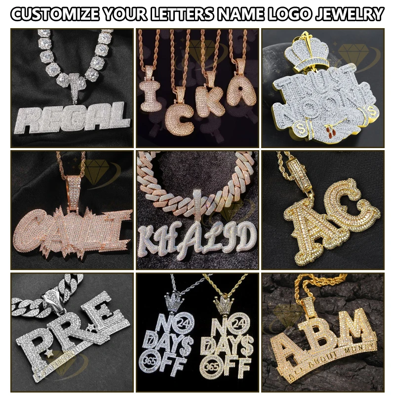 Customized Moissanite Men Pendant Letters Iced Out Necklace 925 Silver Rappers Personalized Hiphop Jewelry Initial Name Pendant