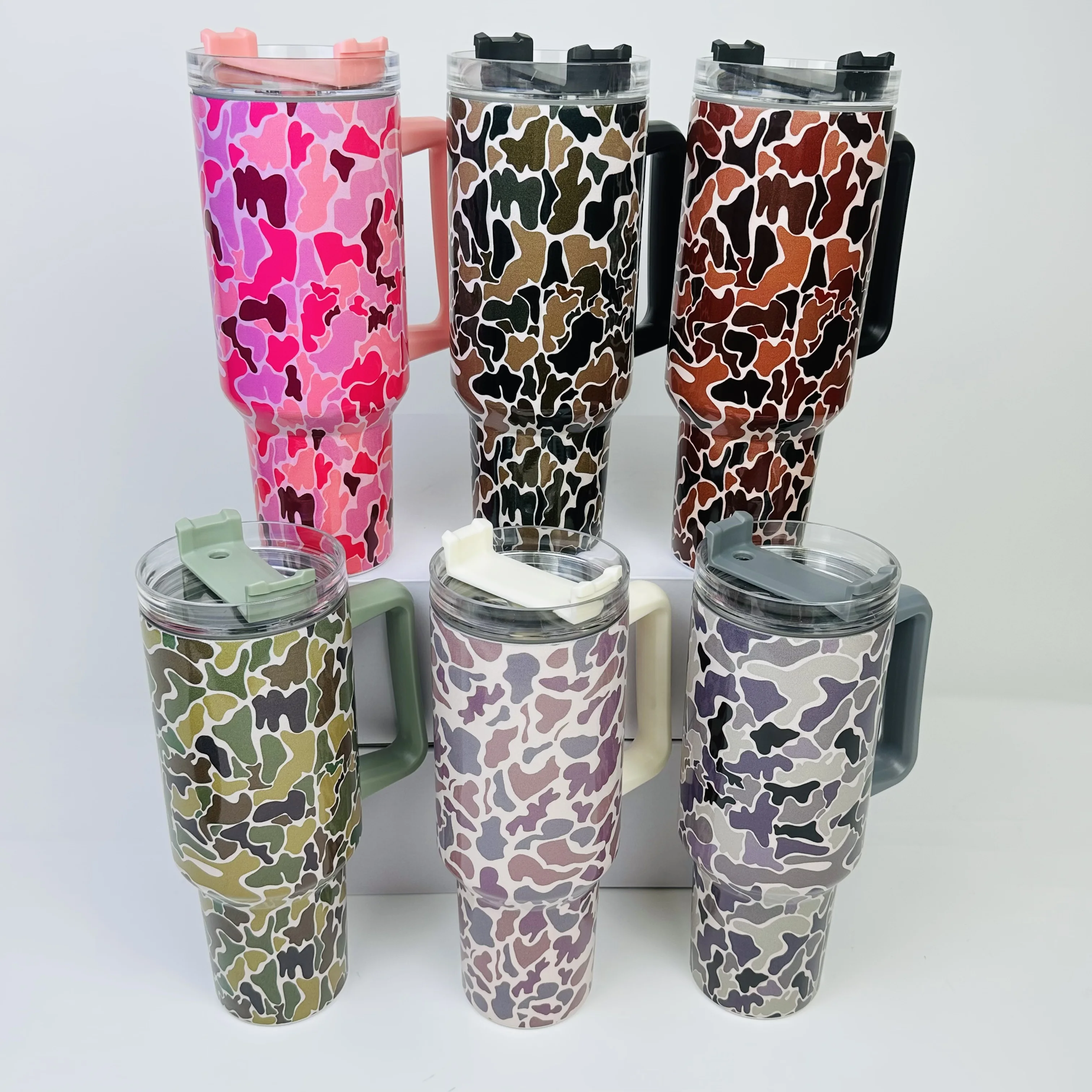 40oz Travel Car Mug Camo Print Tumbler with Straw