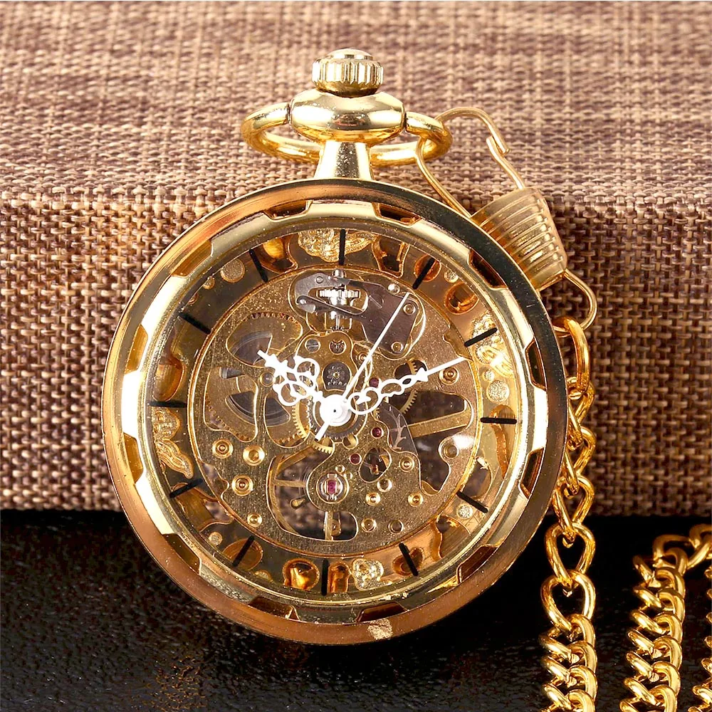 Large mechanical pocket watch high quality golden mskeleton watch wheels design stylish luxury pocket watch wholesale