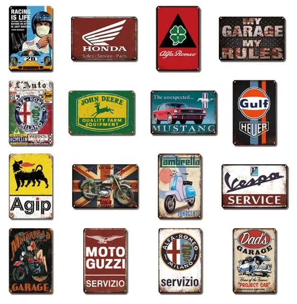 Customize metal tin sign Emboss Enamel vintage garage decorative poster retro metal tin plate plaque classic motorcycle car