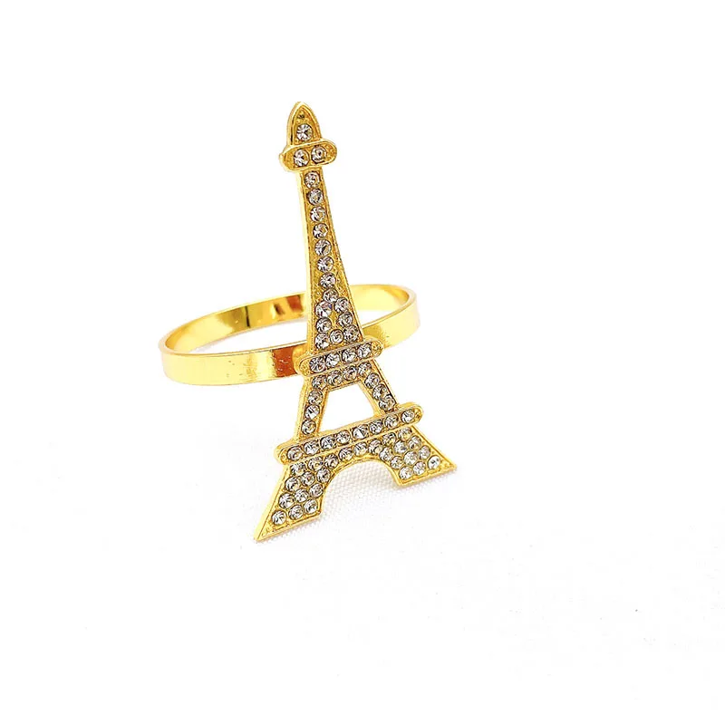 wholesale ideas factory price metal gold Eiffel Tower crystal napkin rings for romantic weddings