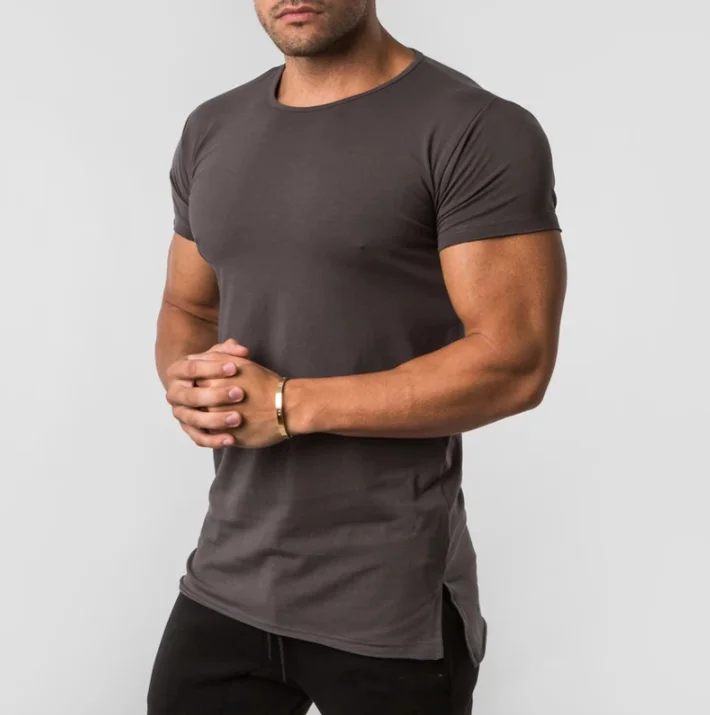2022 custom logo  crew neck short sleeve mens slim fit tshirt muscle fit plain gym 95% Cotton 5% Elastane T shirt