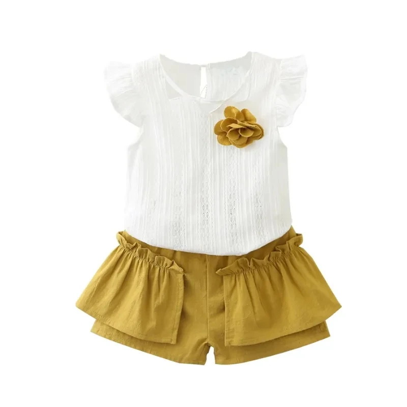 Baby Girl Clothes 2PCS Ruffle Outfits White Shirt Tops+ Denim Pants Ripped Jeans for Girls Fashion