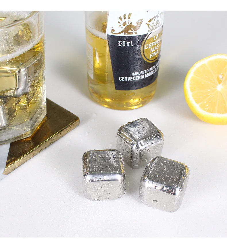 Custom personalized reusable metal stainless steel ice cube  artificial cocktail ice cubes