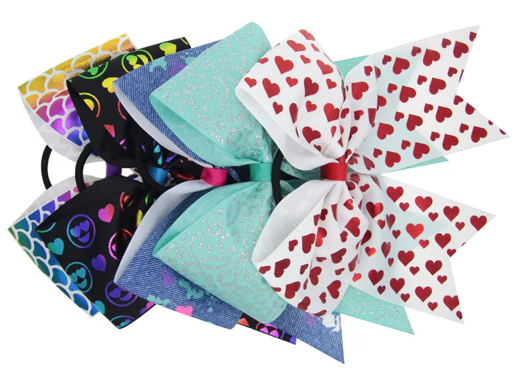 8 Inch Hair Bows Sequin Unicorn Cheer Tie With Elastic for Girls Ponytail Holder Accessories