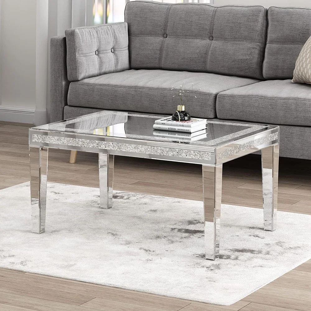 Belleworks Mirror Furniture Glass Rectangle End Table Diamond Tea Center Table Luxury Mirrored Coffee Table For Living Room
