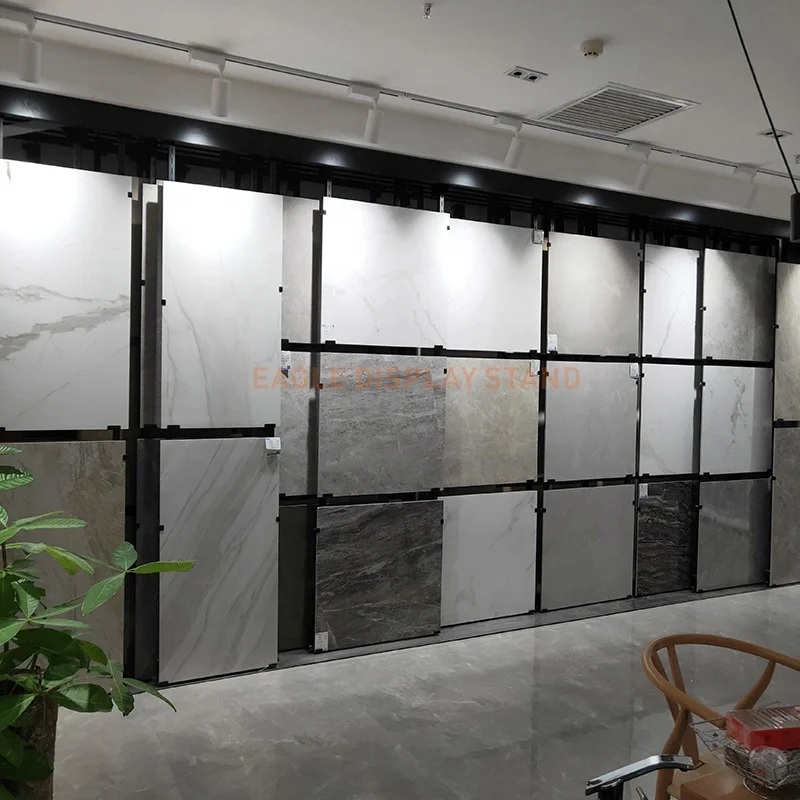 China Manufacturer Ceramic Tiles Showroom Display Racks Metal stone Sliding Display Stands For Sale