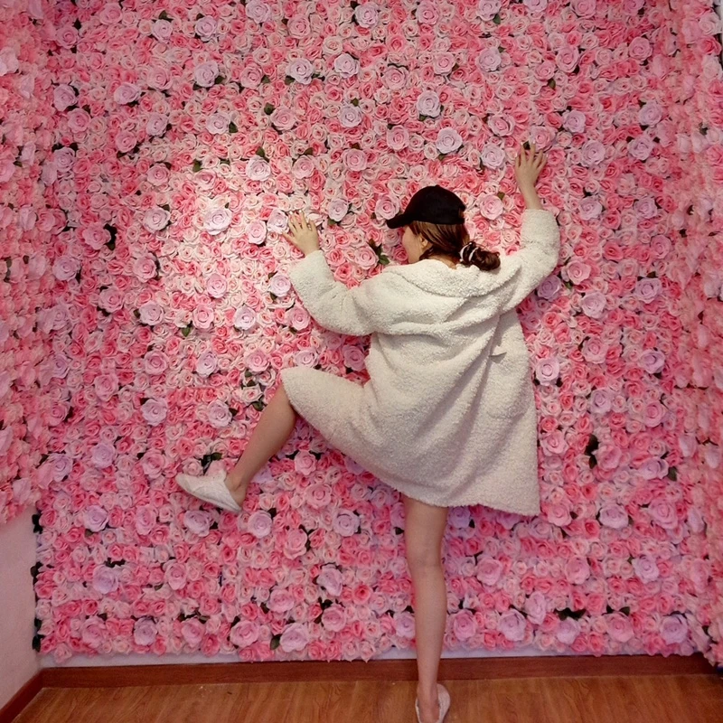 
Custom 3D Pink Flowerwall Wedding Artificial Silk Rose Flower Wall Panel Backdrop Artificial Flowers Decorative Flowers For Wall 