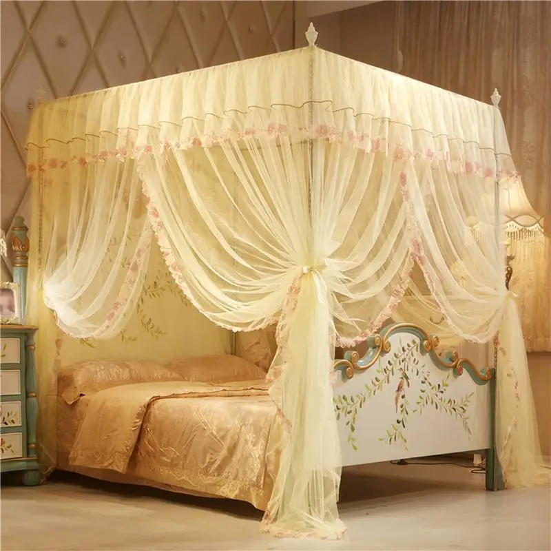 150*200 Mm 4 Posters Corners Bed Canopy Princess Queen Mosquito Bedding Net Bed Tent Floor-length Curtain