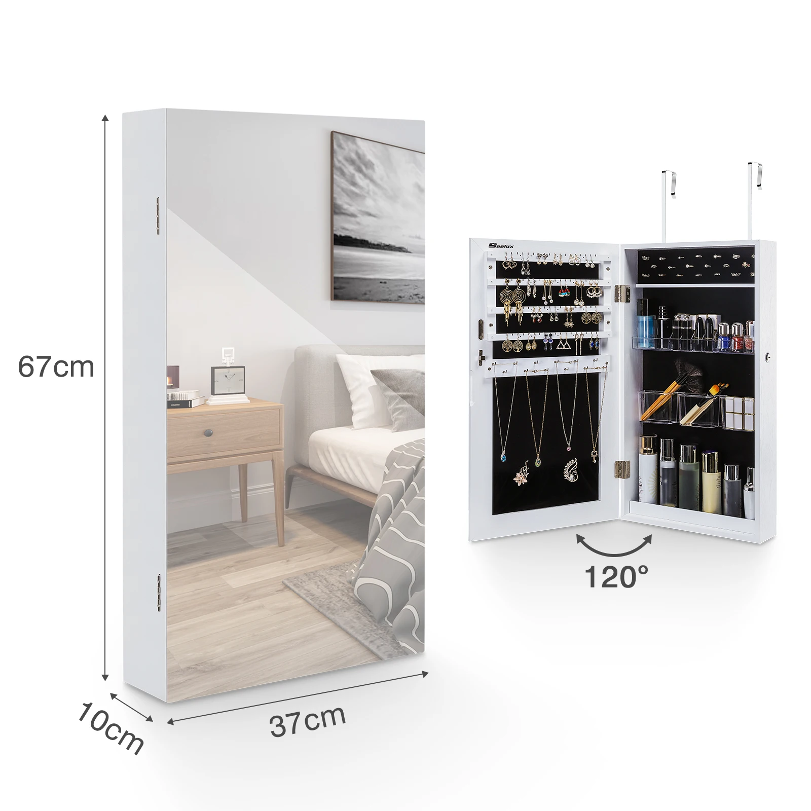 Door hanging mirror jewelry cabinet organizer