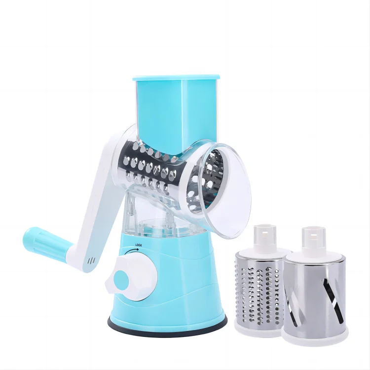 Multifunctional drum vegetable cutter garlic press  with 3 Interchangeable kitchen manual vegetable and potato Spiral Slicer