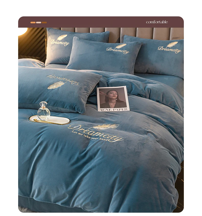 Factory Product Bedding sets Customized Solid milk velvet thickened warm flannel four piece set