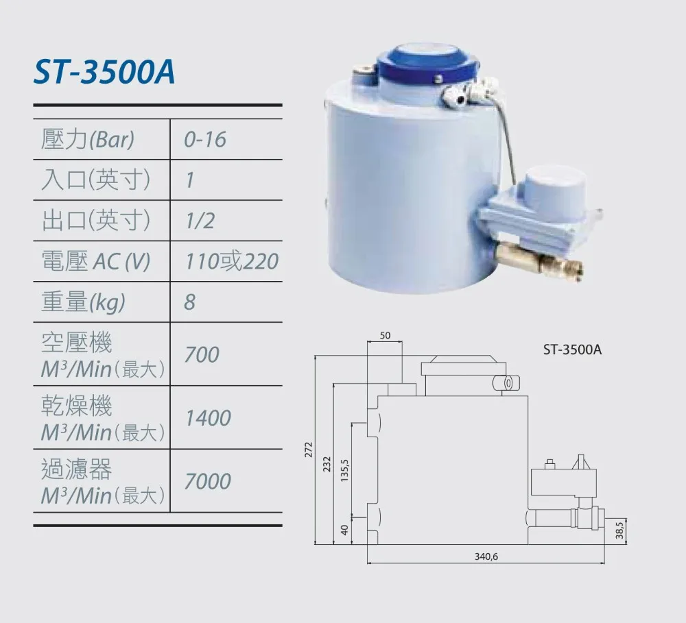 Taiwan Made Exceptional Motorized Ball Valve Type Zero Air Loss Automatic Condensate Drain for Air Compressor System